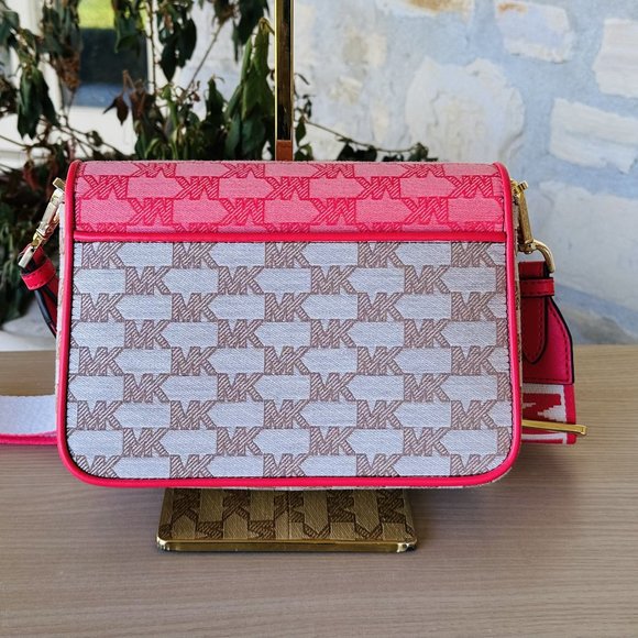 Michael Kors Sloan Editor Medium Logo Jacquard Messenger Bag Grapefruit Multi - Picture 4 of 9